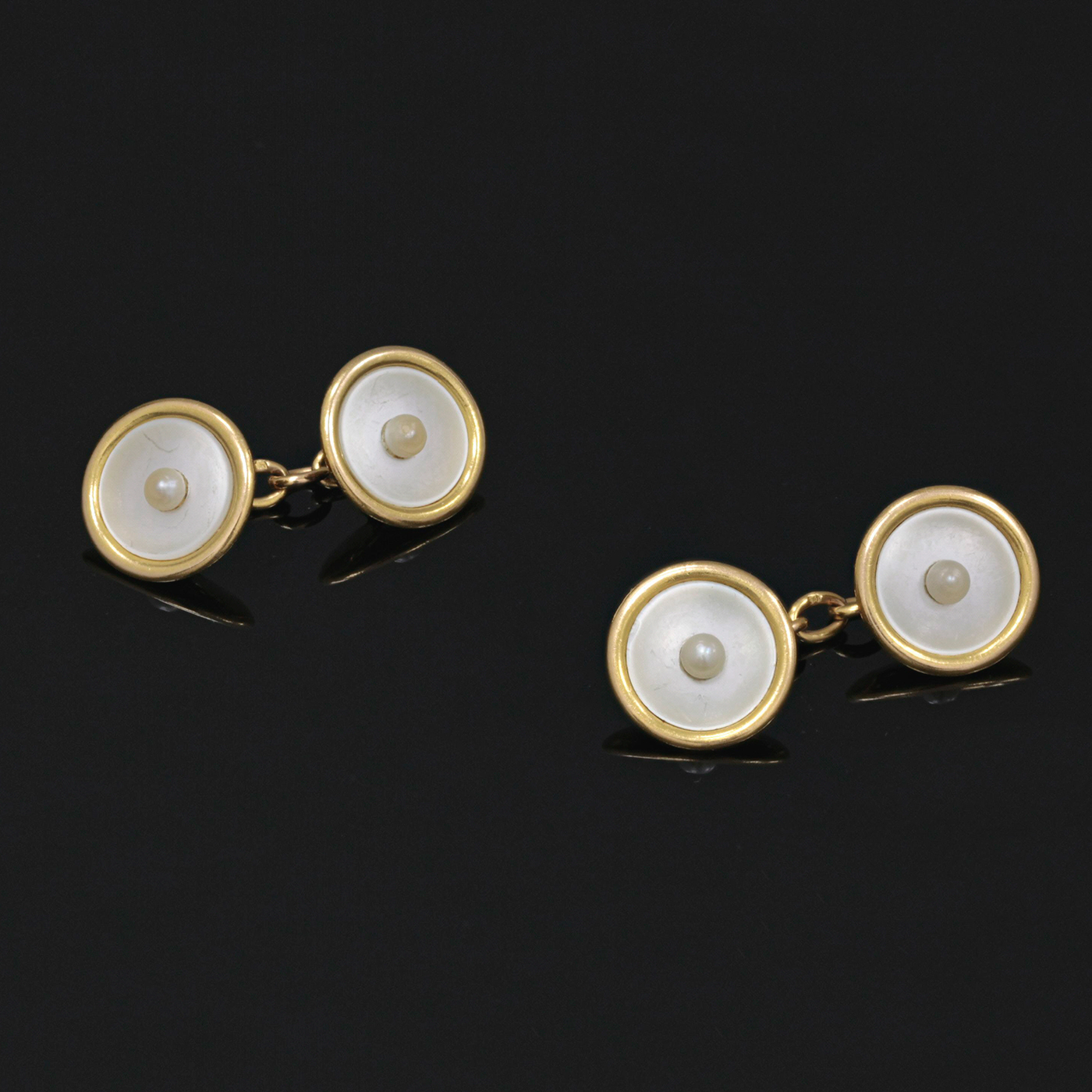 Boutons De Manchette En Argent Sterling 925 - Motif Bombé Verre Et Nacre Avec Inclusion, Occasion