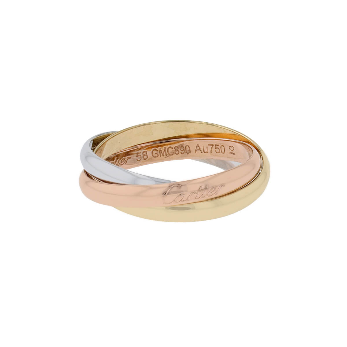 【Cartier】TRINITY RING SMALL MODEL Trinity ring, small model, semi-paved - White gold, yellow gold