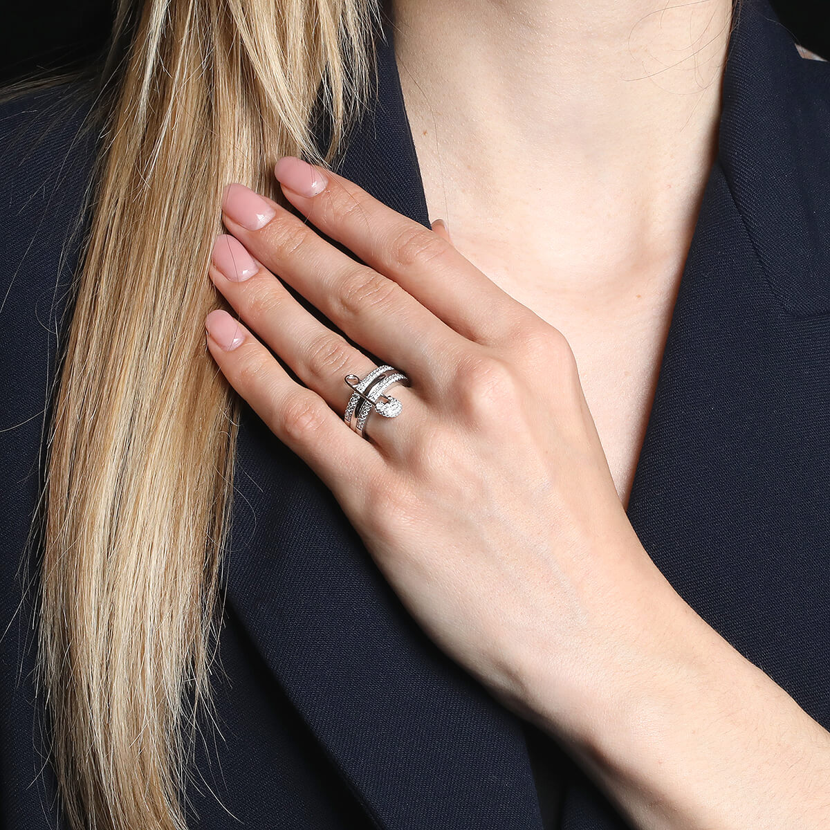 Bague epingle or et diamants