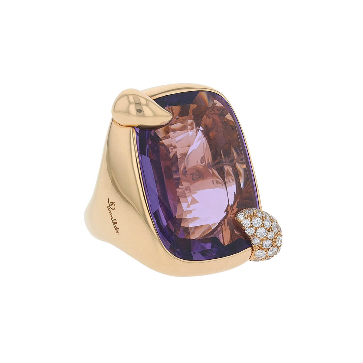 Pomellato Ritratto diamonds amethyst and gold ring