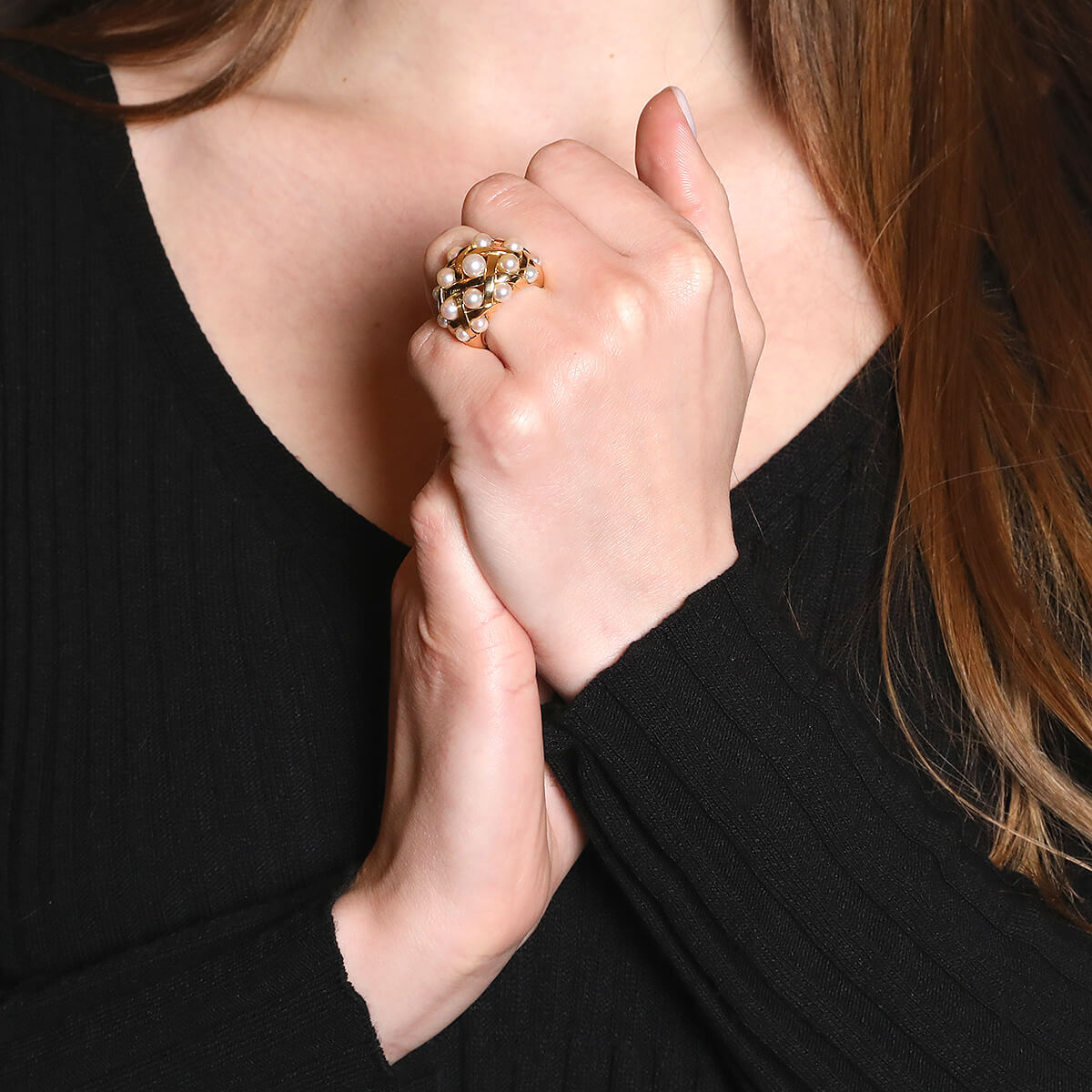 Chanel Baroque cultured pearls and gold ring