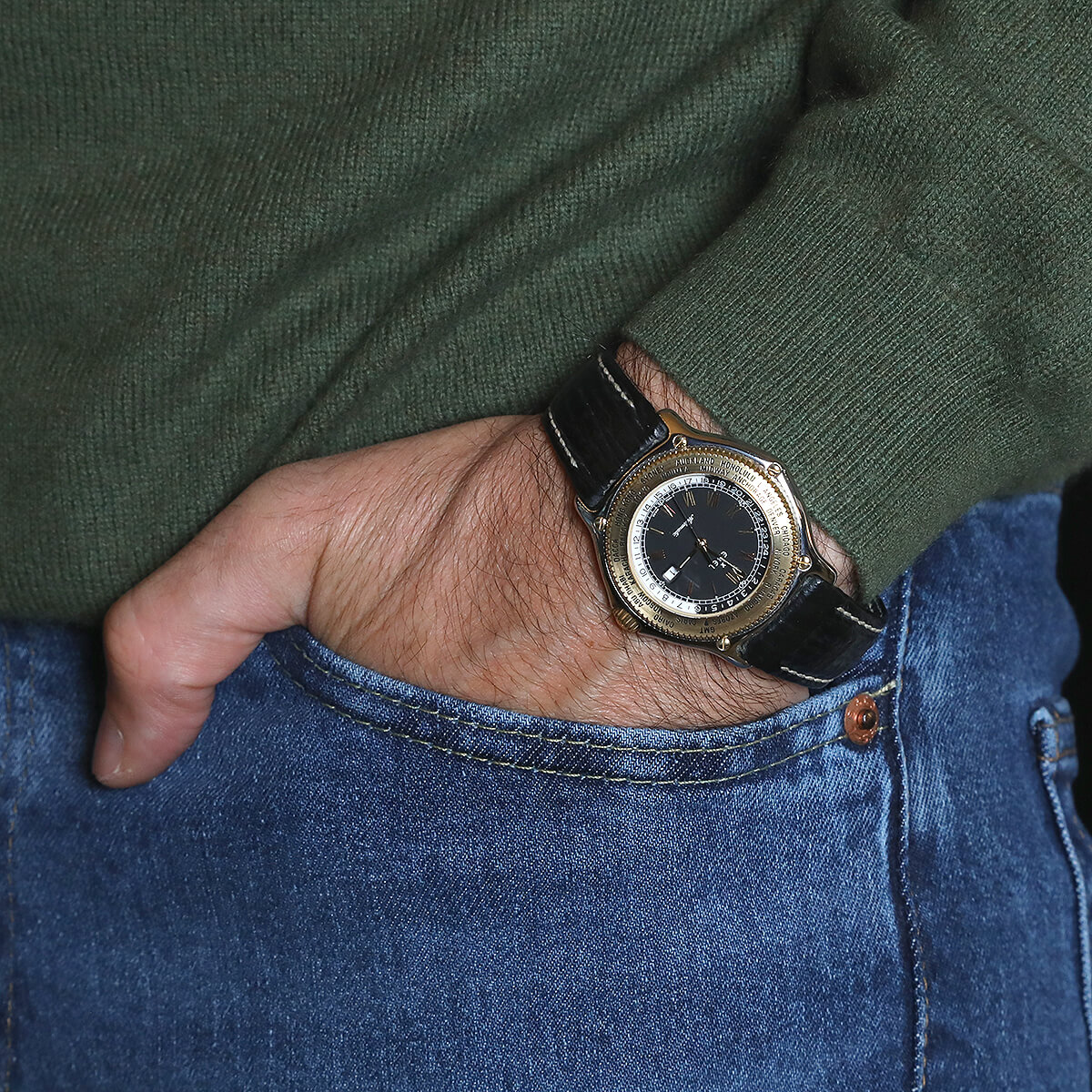 Cadran De Montre EBEL Voyager Noir - Index Dorés - Sans Bague Rotative - Pour Réparation/remplacement