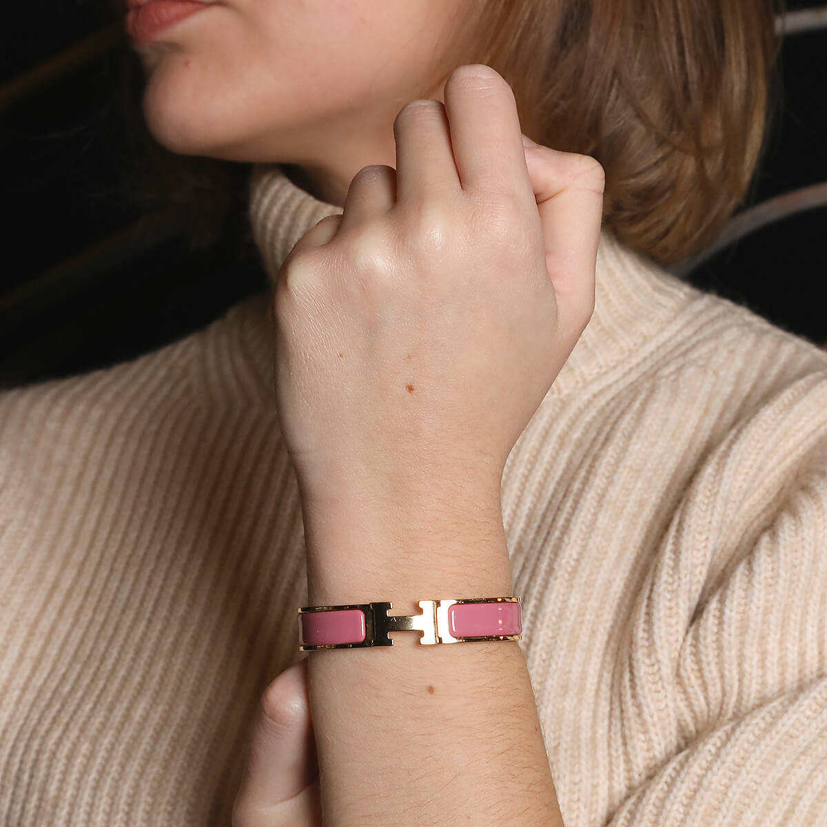 Hermes Clic H gold plated metal and enamel bracelet