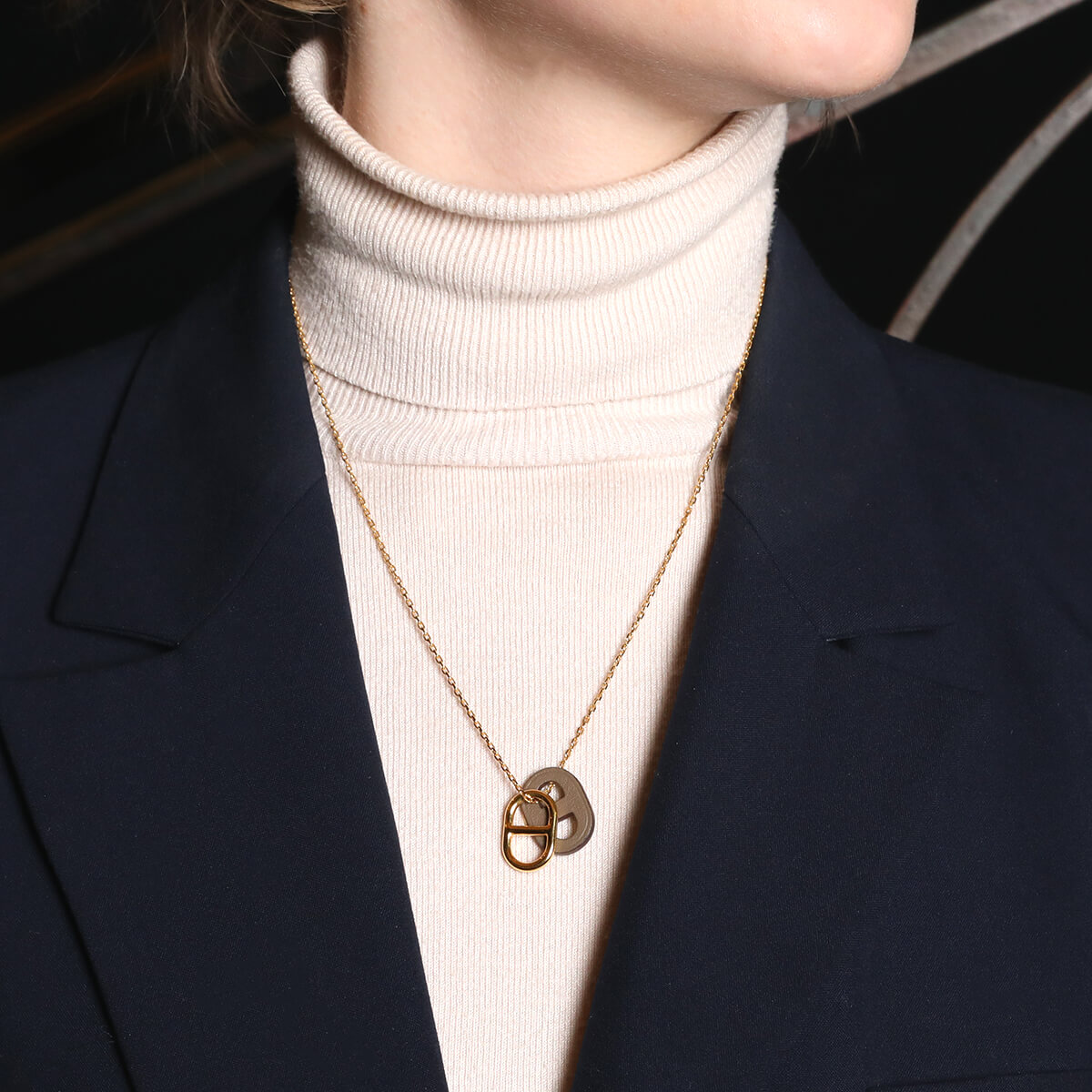 Hermès O'Maillon gold plated metal and leather necklace