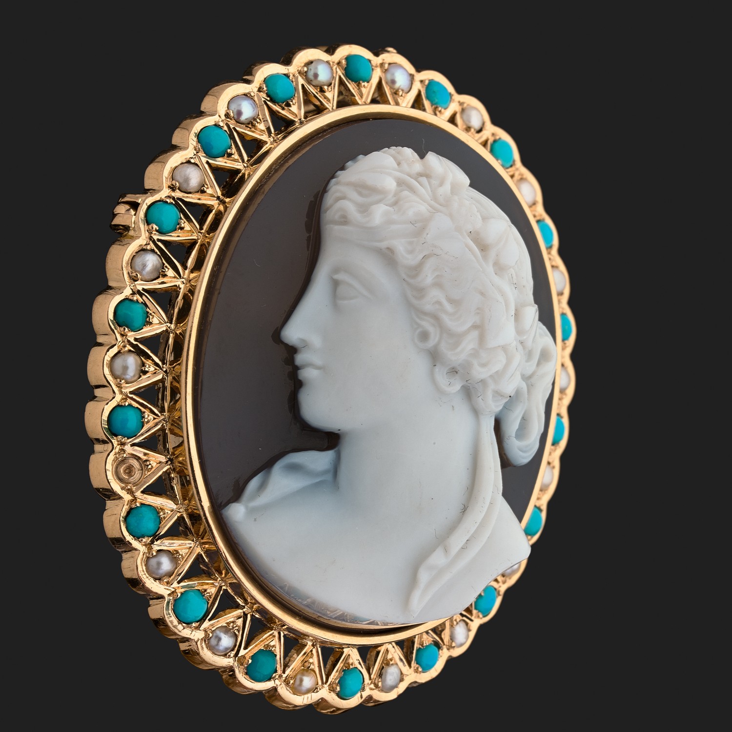 Broche Pendentif Camée En Relief Style Haute Joaillerie - Or Et Perle - Occasion Jamais Portée